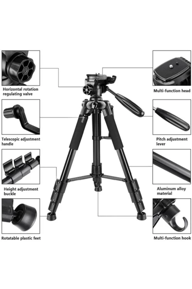 Profesyonel NP-8850 Kamera ve Telefon Standlı 175cm Ayarlanabilir Tripod - Yüksek Stabilite ve Çok Yönlü Kullanım ile Kusursuz Çekimler - 2