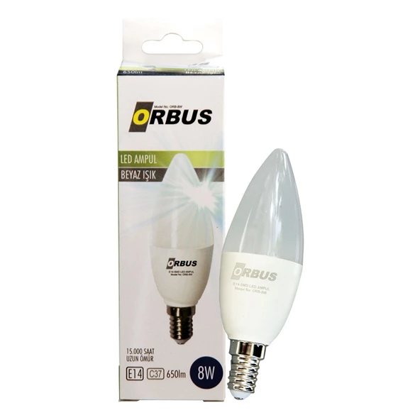 ORBUS ORB-8W C37 8 WATT E14 650 LMN BEYAZ TASARRUFLU AMPÜL (4593)