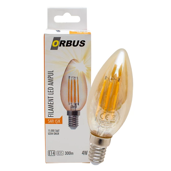 ORBUS ORB-BA3 FILAMENT BULB B35 4 WATT E14 300 LMN AMBER SARI LED AMPÜL (4593)