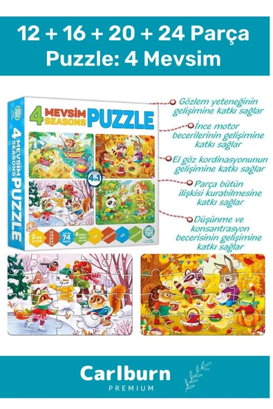 Özel Üretim Zeka Geliştirici Eğitici Çocuk 12 + 16 + 20 + 24 Parça Puzzle: 4 Mevsim