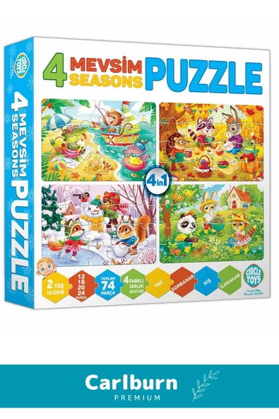 Özel Üretim Zeka Geliştirici Eğitici Çocuk 12 + 16 + 20 + 24 Parça Puzzle: 4 Mevsim - 3