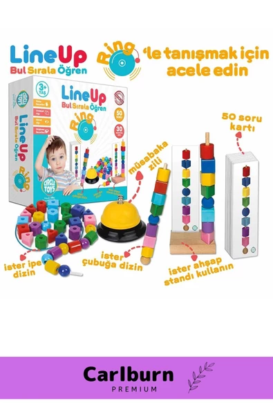 Premium Motor Becerileri Geliştiren Dikkat sağlayan Zilli Ring İpe Çubuğa Boncuk Şekil Dizme Oyunu - 2