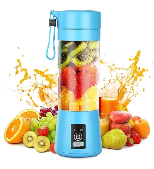 Portatif Taşınabilir El Blender 380 Ml Usb Şarjlı Mavi (4593)