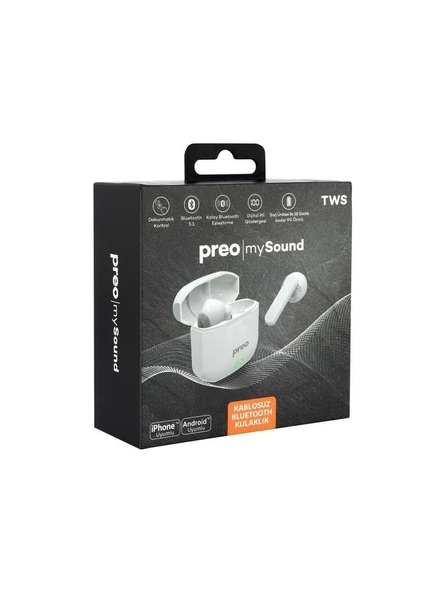 Preo My Sound MS36 Dokunmatik Kontrol LED Güç Göstergeli Bluetooth 5.1 Tws Gerçek Kablosuz Kulaklık Beyaz--KUTU HASALI-- - 3