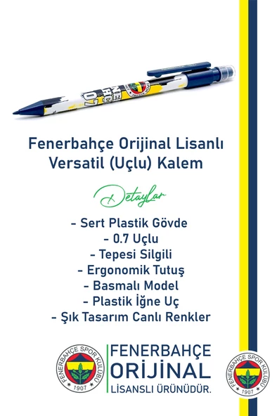 Fenerbahçe Orijinal Lisanslı Versatil Uçlu Kalem 0.7 Hediyelik Ahşap Kutulu - 2