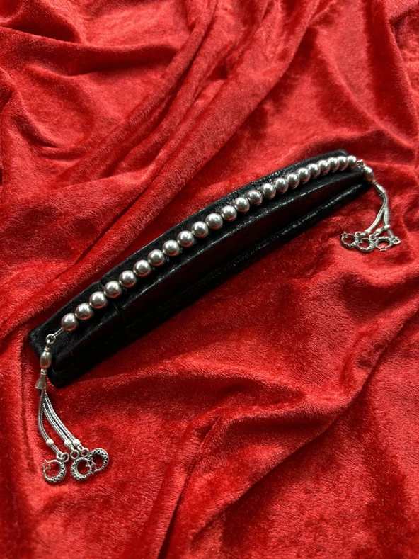 Gümüş Zaza Tesbihi 925 Ayar Uzun Tesbih Tek Sıra Gümüş Püsküllü - Resim 4