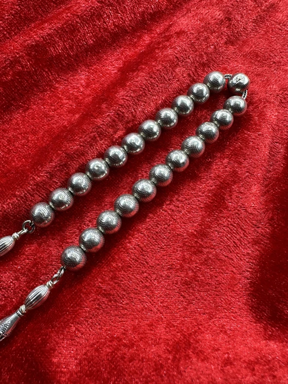 Gümüş Zaza Tesbihi 925 Ayar Uzun Tesbih Tek Sıra Gümüş Püsküllü - Resim 3