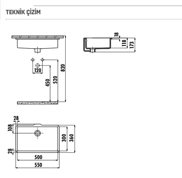 Creavit TP730 Tezgah Altı Dikdörtgen Hilton Lavabo 30X50 cm Beyaz - 2