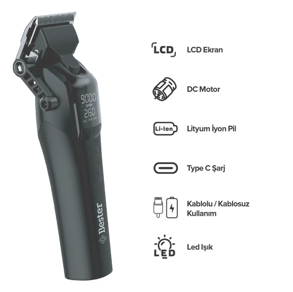 Bester HC9553 Profesyonel Lityum Ion Saç Kesme Makinesi - 5