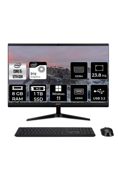 HP ACER ASPİRE C24-1700 i5 1235U 8GB RAM 1TB SSD 23.8" FHD W11H ALL IN ONE PC DQ.BJWEM.006 ürün görseli 1