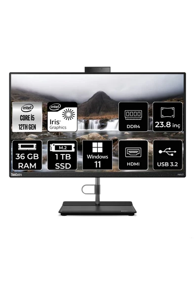 LENOVO THİNKCENTRE NEO 30A i5 1240P 36GB RAM 1TB SSD 23.8" FHD W11H ALL IN ONE PC 12B0002CTX ürün görseli 1