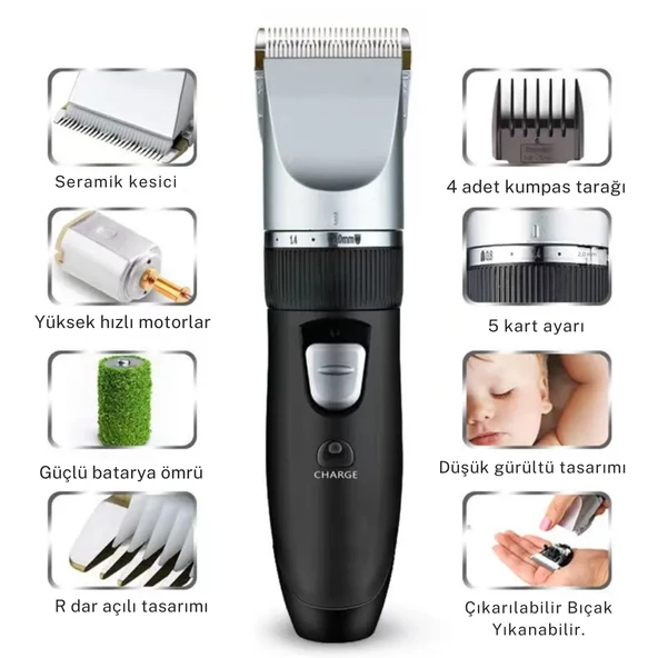 waer sesiz kullanım özelliğine sahip güçlü motorlu saç sakal  tıraş makinesi - 2