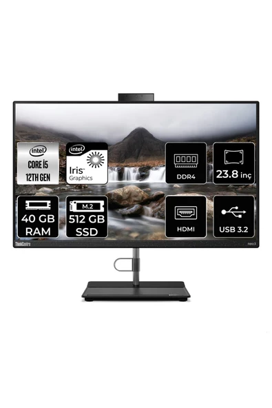 LENOVO THİNKCENTRE NEO 30A İ5 1235U 40GB RAM 512GB SSD 23.8" FHD FDOS ALL IN ONE PC 12CE004KTX ürün görseli 1