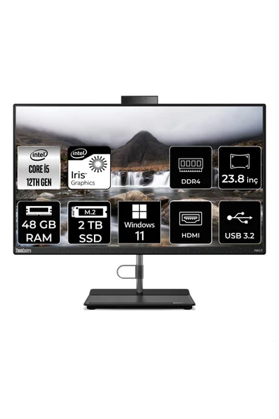 LENOVO THİNKCENTRE NEO 30A İ5 1235U 48GB RAM 2TB SSD 23.8" FHD W11P ALL IN ONE PC 12CE004KTX ürün görseli 1