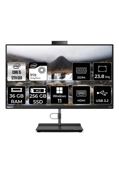 LENOVO THİNKCENTRE NEO 30A i5 1240P 36GB RAM 256GB SSD 23.8" FHD W11H ALL IN ONE PC 12B0002CTX ürün görseli 1