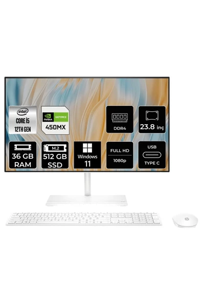 HP Essential 24 i5 1235U 36GB RAM 512GB SSD MX450/2GB 23.8'' FHD W11PRO ALL IN ONE PC 7A3D0EA ürün görseli