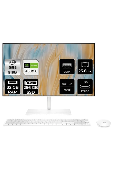 HP Essential 24 i5 1235U 32GB RAM 256GB SSD MX450/2GB 23.8'' FHD FDOS ALL IN ONE PC 7A3D0EA ürün görseli