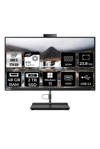 LENOVO THİNKCENTRE NEO 30A i5 1240P 48GB RAM 2TB SSD 23.8" FHD W11P ALL IN ONE PC 12B0002CTX ürün görseli 1