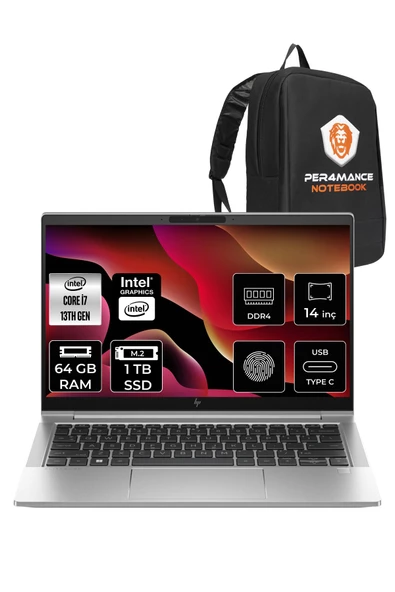 HP EliteBook 640 G10 i7-1355U 64GB RAM 1TB SSD 14'' FHD FDOS 8A571EA & PER4 ÇANTA ürün görseli