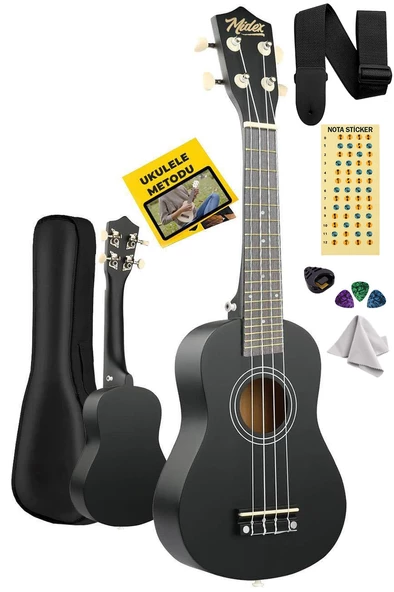 Midex UKX-233BK Siyah Concert Ukulele (Askı Çanta Metod Pen