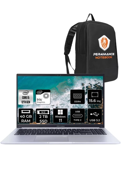 ASUS Vivobook 15 X1502ZA i5 1235U 40GB RAM 2TB SSD 15.6'' FHD W11HOME EJ030W & PER4 ÇANTA