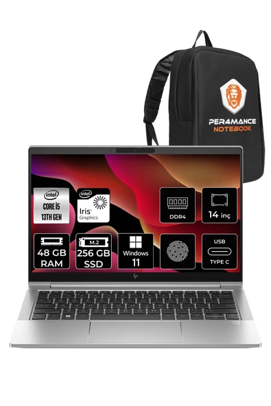 HP EliteBook 640 G10 i5-1335U 48GB RAM 256GB SSD 14'' FHD W11HOME 8A570EA & PER4 ÇANTA