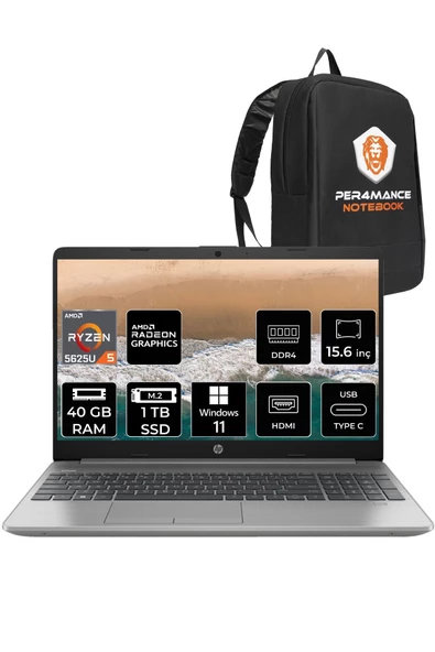 HP 255 G9 RYZEN 5 5625U 40GB RAM 1TB SSD 15.6'' FHD W11PRO 723Q2EA & PER4 ÇANTA