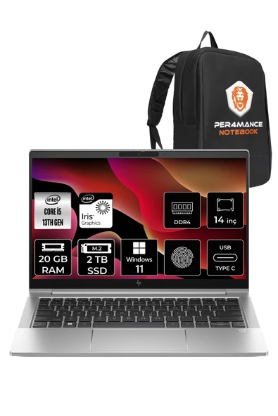 HP EliteBook 640 G10 i5-1335U 20GB RAM 2TB SSD 14'' FHD W11HOME 8A570EA & PER4 ÇANTA