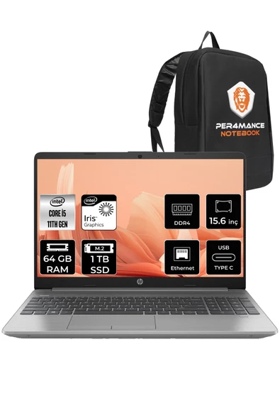 HP 250 G8 i5 1135G7 64GB RAM 1TB SSD 15.6'' FHD FDOS 853U8ES & PER4 ÇANTA