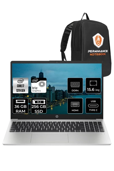 HP 250 G10 Intel Core i7 1355U 36GB RAM 256GB SSD 15.6'' FHD FDOS 8A541EA & PER4 ÇANTA