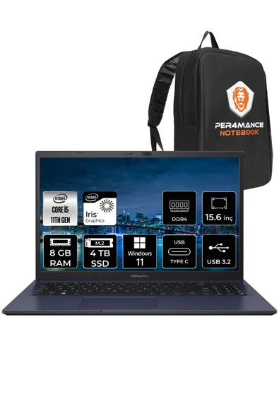 ASUS ExperBook B1500CEAE i5 1135G7 8GB RAM 4TB SSD 15.6'' FHD W11HOME BQ4167 & PER4 ÇANTA