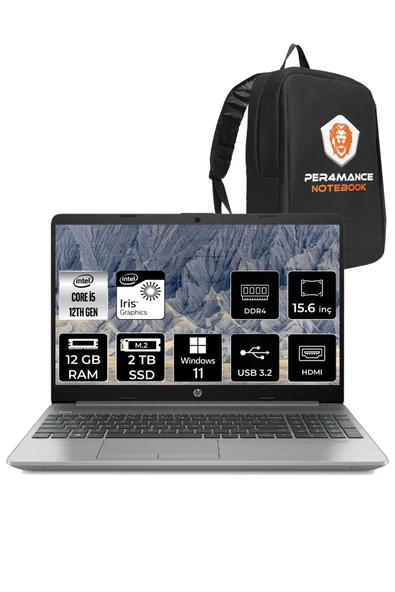 HP 250 G9 i5 1235U 12GB 2TB SSD 15.6" FHD W11HOME 6Q8M5ES & PER4 ÇANTA ürün görseli