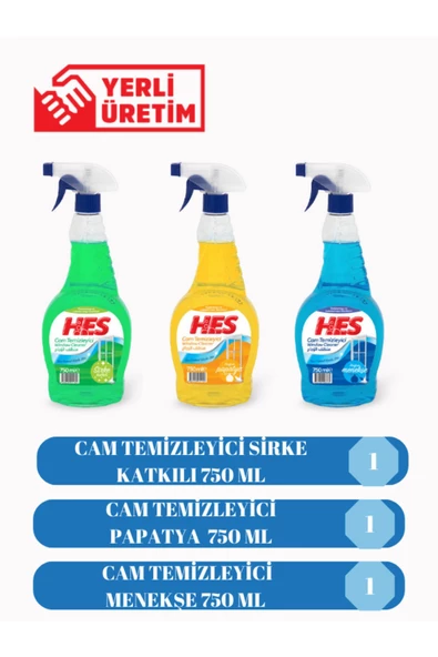 Hes  CAM TEMİZLEYİCİ SİRKE KATKILI-PAPATYA MENEKŞE 750 ML 3 LÜ PAKET