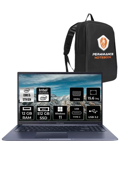 ASUS Vivobook 15 X5102ZA i5 1235U 12GB RAM 512GB SSD 15.6'' FHD W11PRO EJ1644  & PER4 ÇANTA