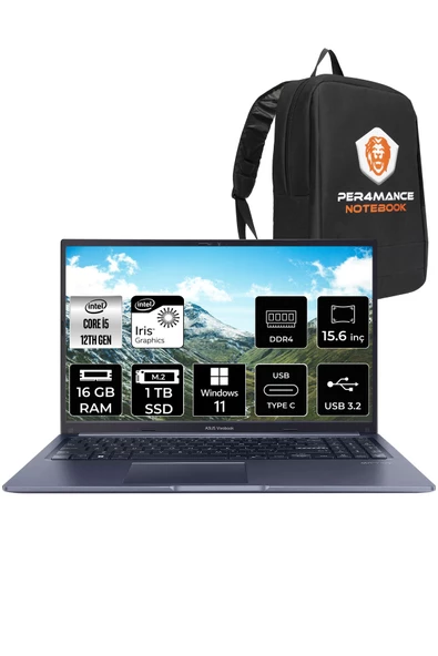 ASUS Vivobook 15 X1502ZA i5 1235U 16GB RAM 1TB SSD 15.6'' FHD W11HOME EJ1071 & PER4 ÇANTA