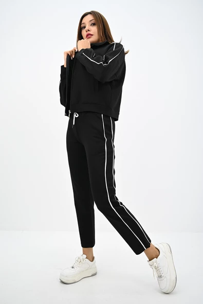 Kadın Dik Yaka Fermuarlı Yüksek Bel Eşofman Takımı 4148-25 - 4