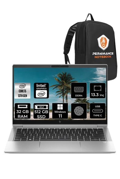 HP EliteBook 630 G10 i5-1335U 32GB RAM 512GB SSD 13.3'' FHD W11HOME 85D47EA & PER4 ÇANTA