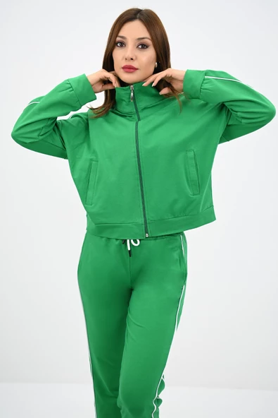 Kadın Dik Yaka Fermuarlı Yüksek Bel Eşofman Takımı 4148-25 - 11