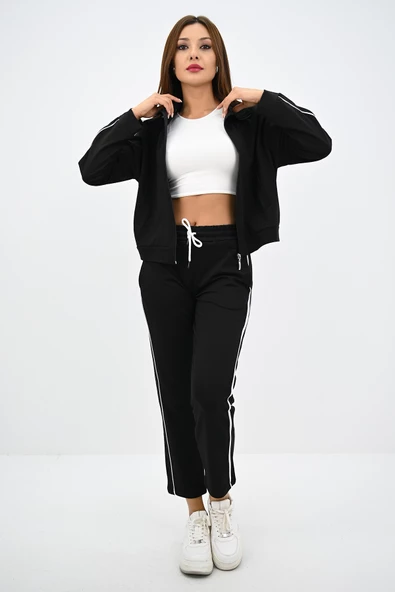 Kadın Dik Yaka Fermuarlı Yüksek Bel Eşofman Takımı 4148-25 - 3