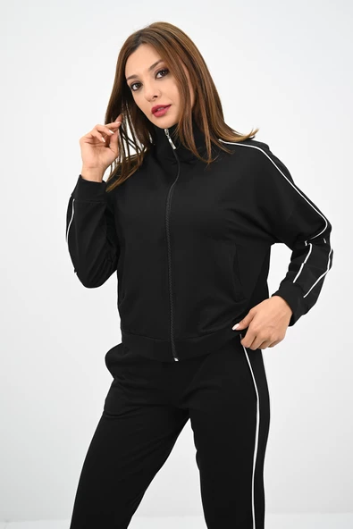 Kadın Dik Yaka Fermuarlı Yüksek Bel Eşofman Takımı 4148-25 - 5