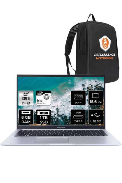 ASUS Vivobook 15 X1502ZA i5 1235U 8GB RAM 1TB SSD 15.6'' FHD FDOS EJ1068 & PER4 ÇANTA