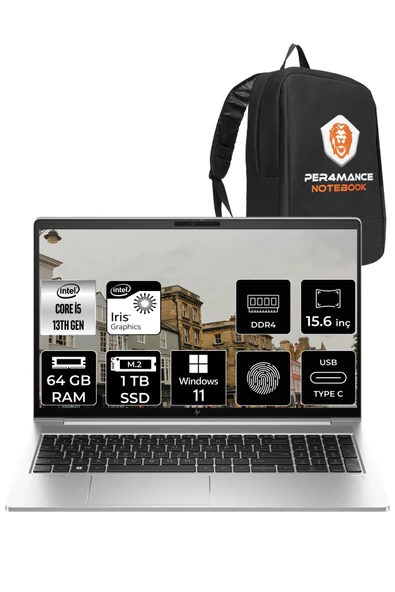 HP Elitbook 650 G10 i5 1335U 64GB RAM 1TB SSD 15.6'' FHD W11PRO 8A573EA & PER4 ÇANTA ürün görseli