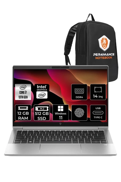 HP EliteBook 640 G10 i7-1355U 12GB RAM 512GB SSD 14'' FHD W11HOME 8A571EA & PER4 ÇANTA ürün görseli