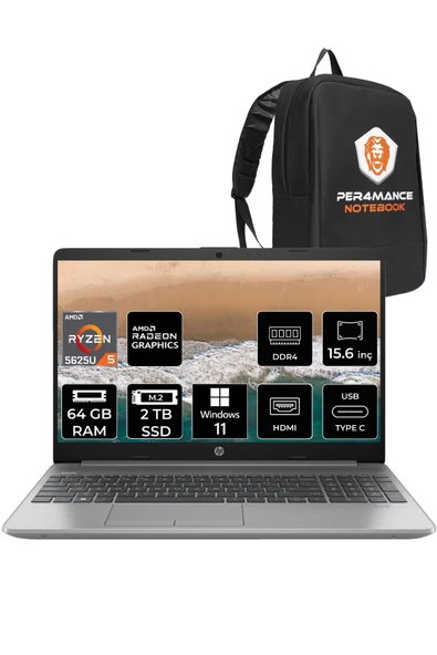 HP 255 G9 RYZEN 5 5625U 64GB RAM 2TB SSD 15.6'' FHD W11PRO 723Q2EA & PER4 ÇANTA