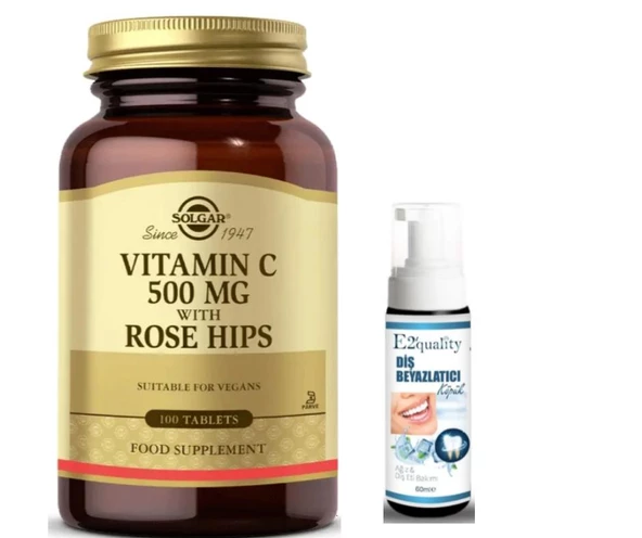 Solgar Vitamin C 500 mg with Rose Hips 100 Tablet - Diş Beyazlatıcı Köpüğü Hediye