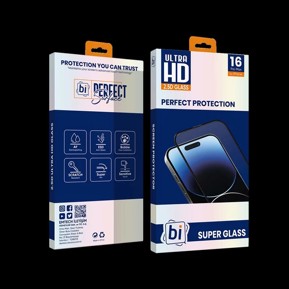 Bİ 2,5D SUPER GLASS IPHONE 16 PRO MAX EKRAN KORUYU ürün görseli 1
