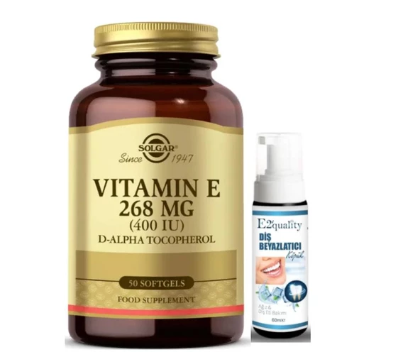 Solgar Vitamin E 400 IU 50 Yumuşak Jelatin Kapsül  - Diş Beyazlatıcı Köpük Hediye