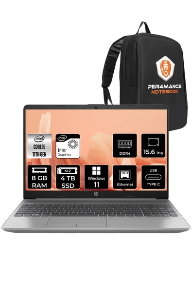 HP 250 G8 i5 1135G7 8GB RAM 4TB SSD 15.6'' FHD W11HOME 853U8ES & PER4 ÇANTA