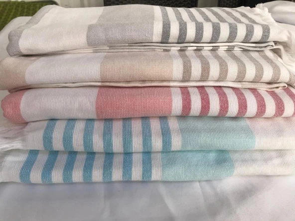 NİVEMESHOME NARÇİÇEĞİ-BEYAZ ÇİZGİLİ PÜSKÜLLÜ PLAJ HAVLUSU - 8