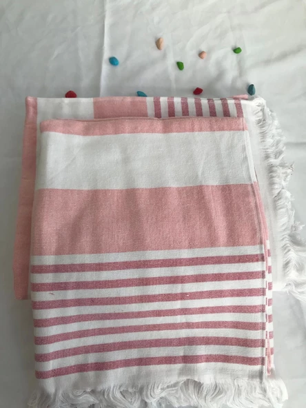 NİVEMESHOME NARÇİÇEĞİ-BEYAZ ÇİZGİLİ PÜSKÜLLÜ PLAJ HAVLUSU - 3